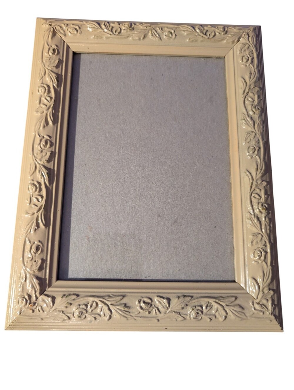 Vintage Cream Embossed Floral Picture Frame Ornate Shabby Chic 7x9 Photo